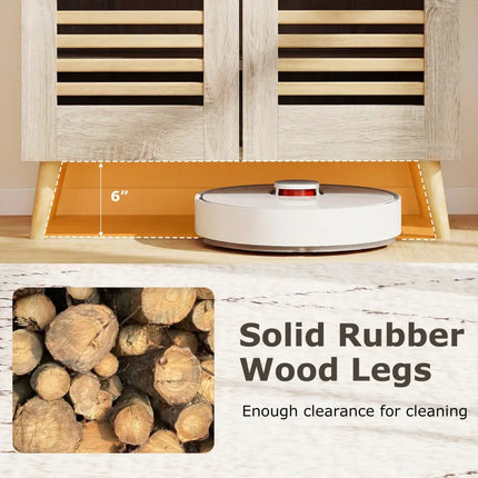 Shoe Cabinet with Louvered Doors and Removable Shelves-Natural - Natural - Shoe Racks & Storage Benches