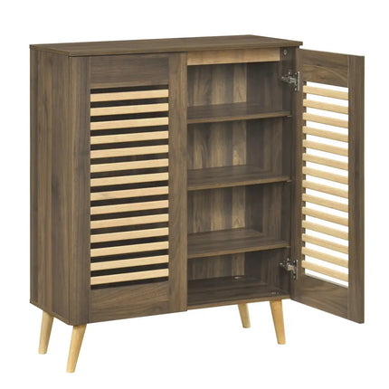 Shoe Cabinet with Louvered Doors and Removable Shelves-Walnut - Walnut - Shoe Racks & Storage Benches