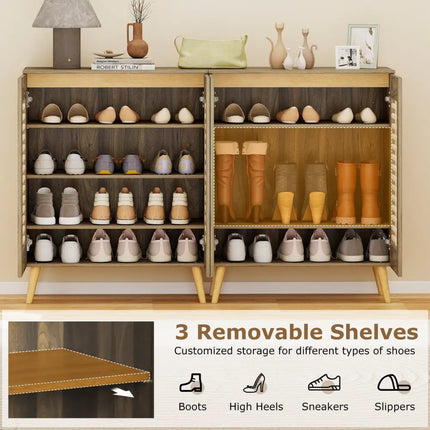 Shoe Cabinet with Louvered Doors and Removable Shelves-Walnut - Walnut - Shoe Racks & Storage Benches