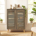 Shoe Cabinet with Louvered Doors and Removable Shelves-Walnut - Walnut - Shoe Racks & Storage Benches