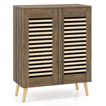 Shoe Cabinet with Louvered Doors and Removable Shelves-Walnut - Walnut - Shoe Racks & Storage Benches