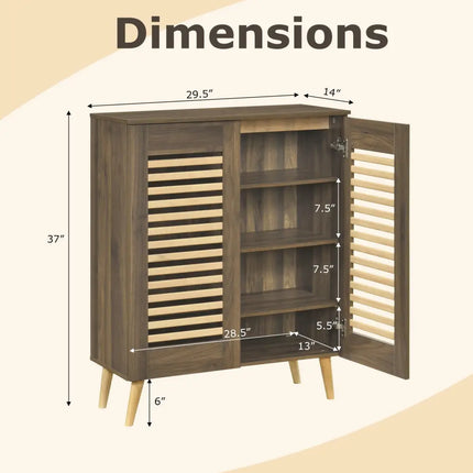 Shoe Cabinet with Louvered Doors and Removable Shelves-Walnut - Walnut - Shoe Racks & Storage Benches
