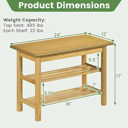 Shoe Rack Bench 3-Tier Rubberwood Shoe Changing Bench-Natrual - Natural - Shoe Racks & Storage Benches