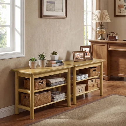 Shoe Rack Bench 3-Tier Rubberwood Shoe Changing Bench-Natrual - Natural - Shoe Racks & Storage Benches