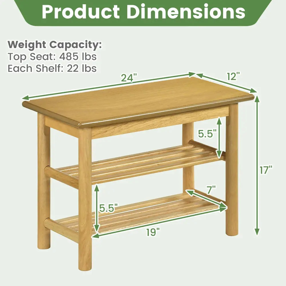Shoe Rack Bench 3-Tier Rubberwood Shoe Changing Bench-Natrual - Natural - Shoe Racks & Storage Benches