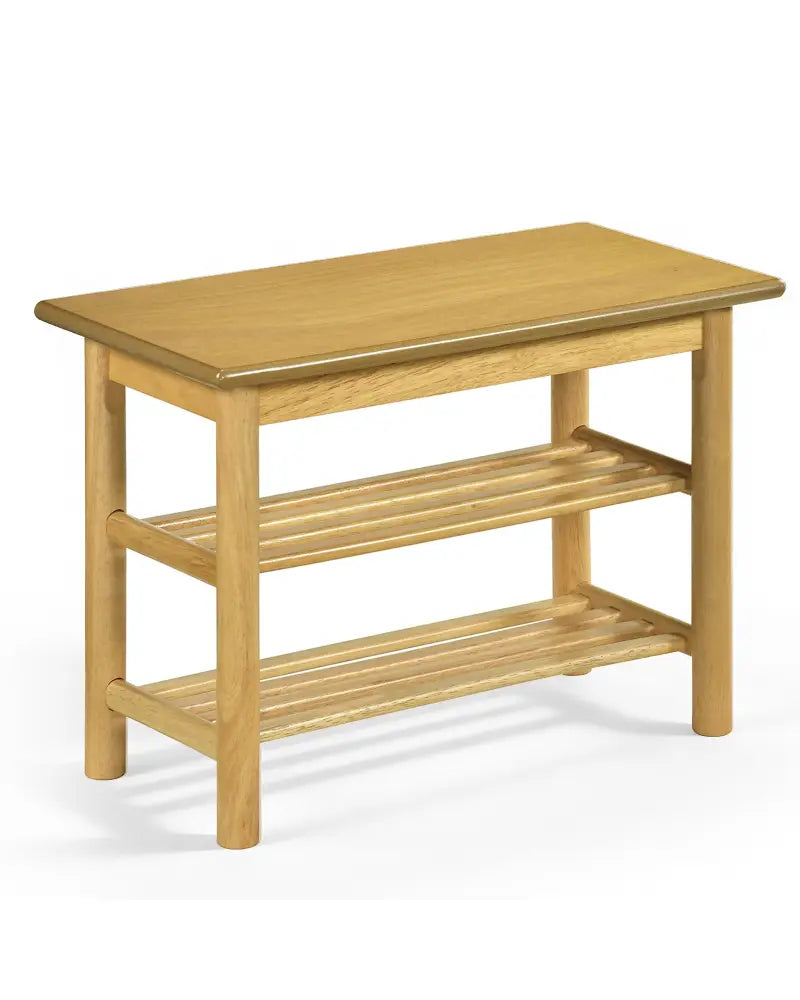 Shoe Rack Bench 3-Tier Rubberwood Shoe Changing Bench-Natrual - Natural - Shoe Racks & Storage Benches