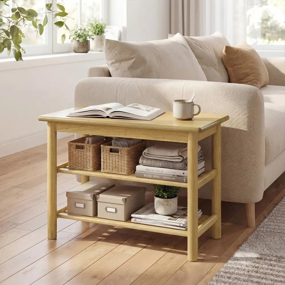 Shoe Rack Bench 3-Tier Rubberwood Shoe Changing Bench-Natrual - Natural - Shoe Racks & Storage Benches
