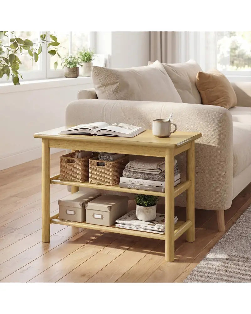 Shoe Rack Bench 3-Tier Rubberwood Shoe Changing Bench-Natrual - Natural - Shoe Racks & Storage Benches