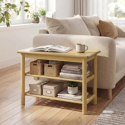Shoe Rack Bench 3-Tier Rubberwood Shoe Changing Bench-Natrual - Natural - Shoe Racks & Storage Benches