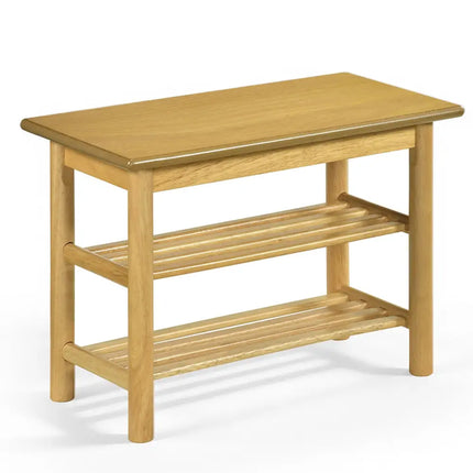 Shoe Rack Bench 3-Tier Rubberwood Shoe Changing Bench-Natrual - Natural - Shoe Racks & Storage Benches