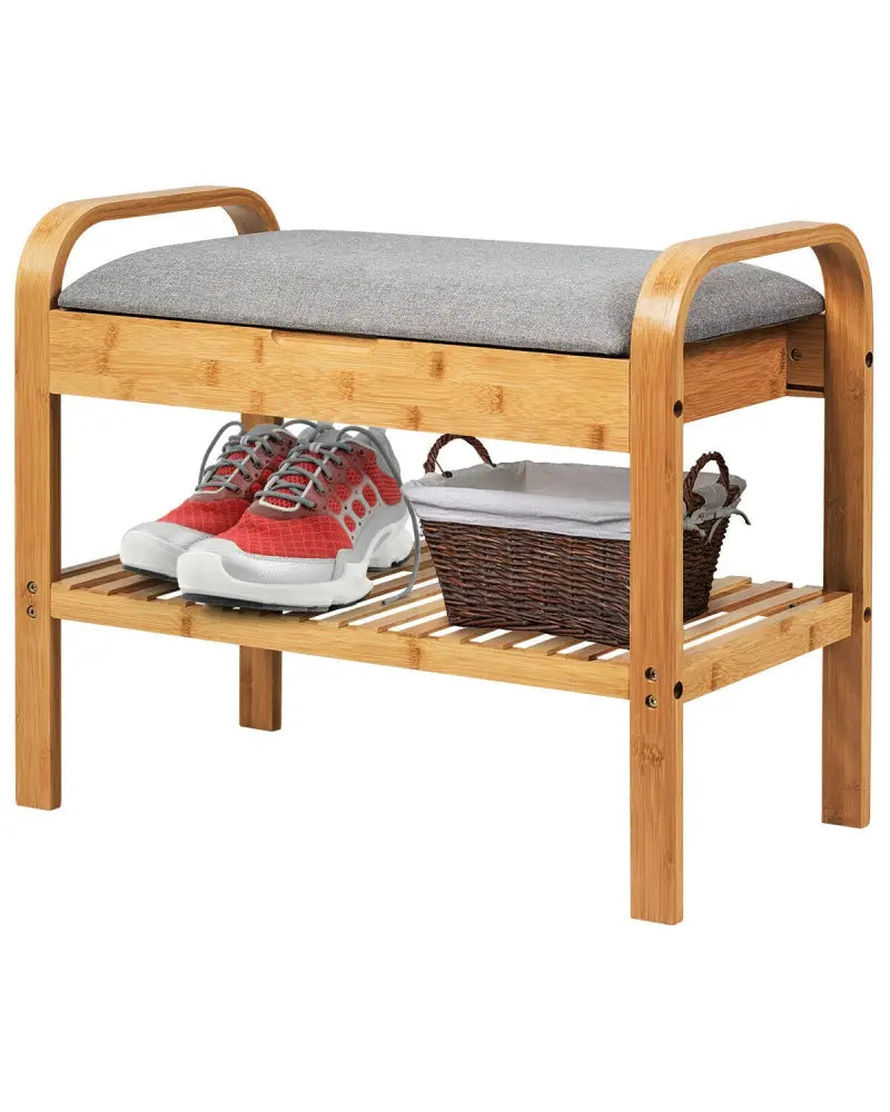 Shoe Rack Bench Bamboo with Storage Shelf-Natural - Natural - Shoe Racks & Storage Benches