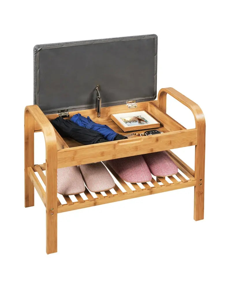 Shoe Rack Bench Bamboo with Storage Shelf-Natural - Natural - Shoe Racks & Storage Benches