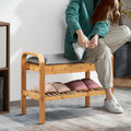 Shoe Rack Bench Bamboo with Storage Shelf-Natural - Natural - Shoe Racks & Storage Benches