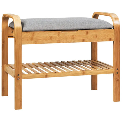 Shoe Rack Bench Bamboo with Storage Shelf-Natural - Natural - Shoe Racks & Storage Benches