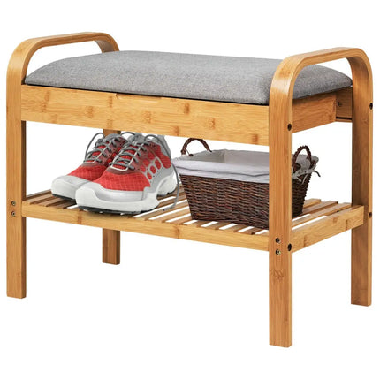 Shoe Rack Bench Bamboo with Storage Shelf-Natural - Natural - Shoe Racks & Storage Benches