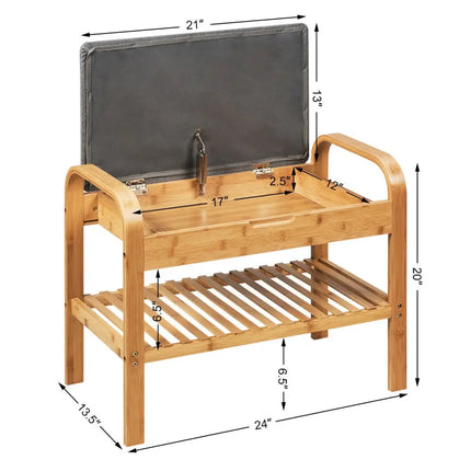 Shoe Rack Bench Bamboo with Storage Shelf-Natural - Natural - Shoe Racks & Storage Benches