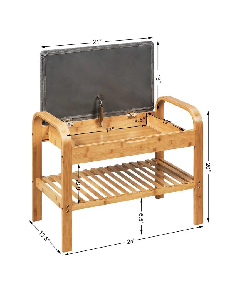Shoe Rack Bench Bamboo with Storage Shelf-Natural - Natural - Shoe Racks & Storage Benches