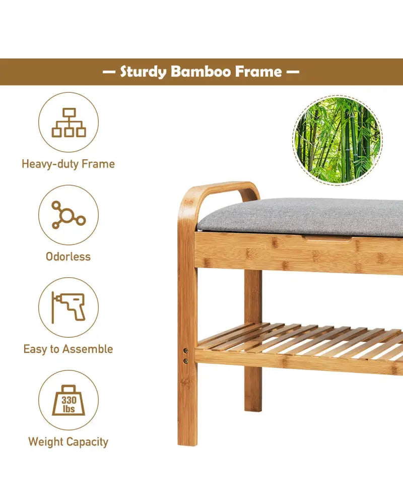 Shoe Rack Bench Bamboo with Storage Shelf-Natural - Natural - Shoe Racks & Storage Benches
