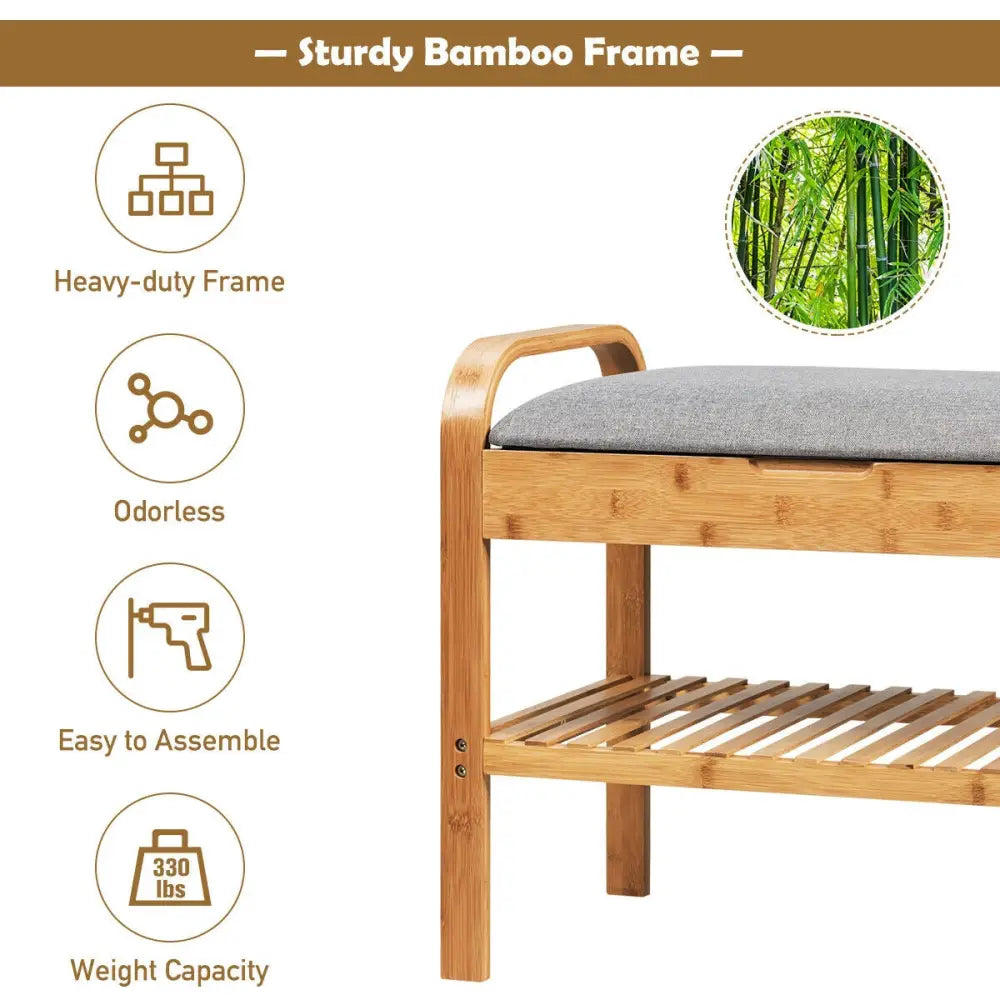 Shoe Rack Bench Bamboo with Storage Shelf-Natural - Natural - Shoe Racks & Storage Benches