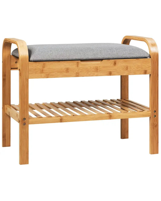Shoe Rack Bench Bamboo with Storage Shelf-Natural - Natural - Shoe Racks & Storage Benches