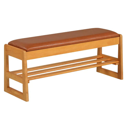 Shoe Rack Bench with Storage 2-Tier Rubberwood Entryway Bench with Flip-Open Storage-Brown - Brown - Shoe Racks &