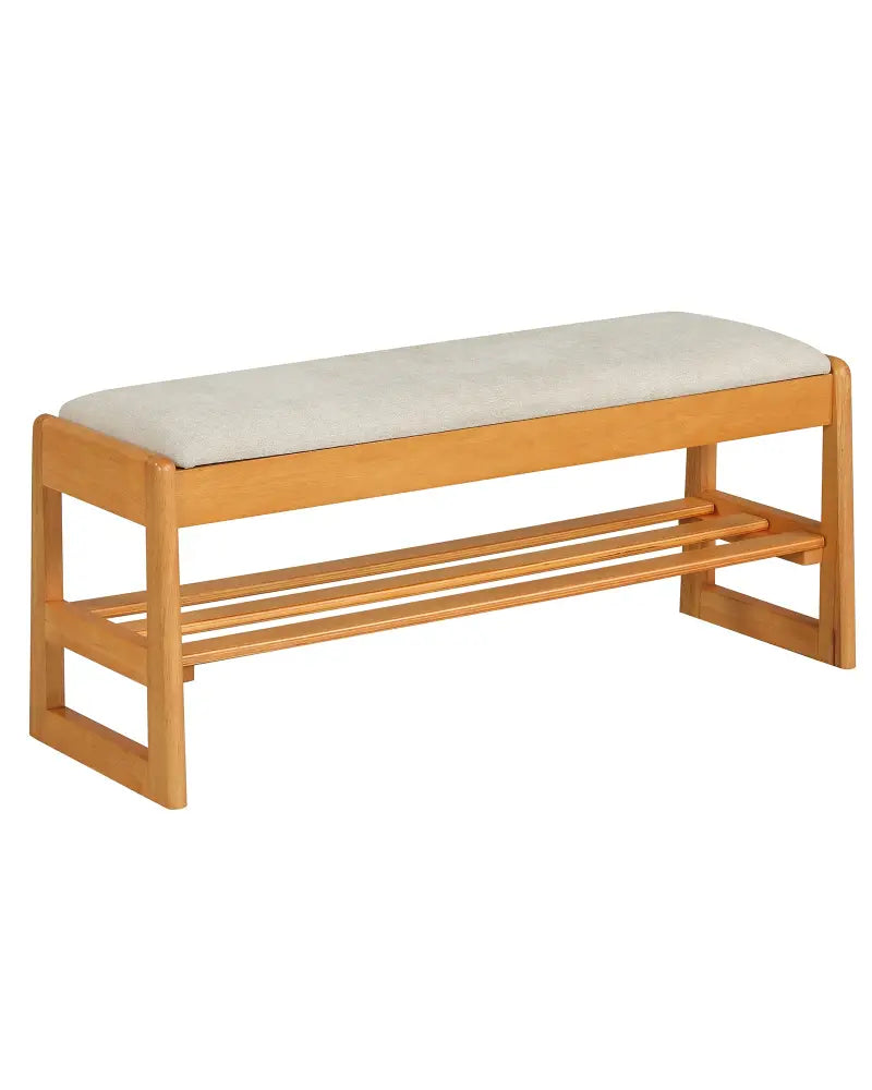 Shoe Rack Bench with Storage 2-Tier Rubberwood Entryway Bench with Flip-Open Storage-Beige - Beige - Shoe Racks &