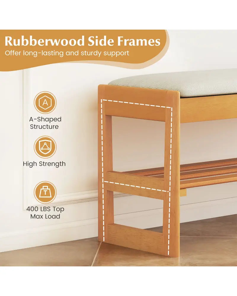 Shoe Rack Bench with Storage 2-Tier Rubberwood Entryway Bench with Flip-Open Storage-Beige - Beige - Shoe Racks &