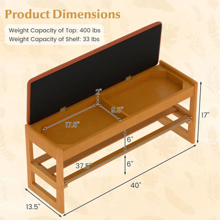 Shoe Rack Bench with Storage 2-Tier Rubberwood Entryway Bench with Flip-Open Storage-Brown - Brown - Shoe Racks &