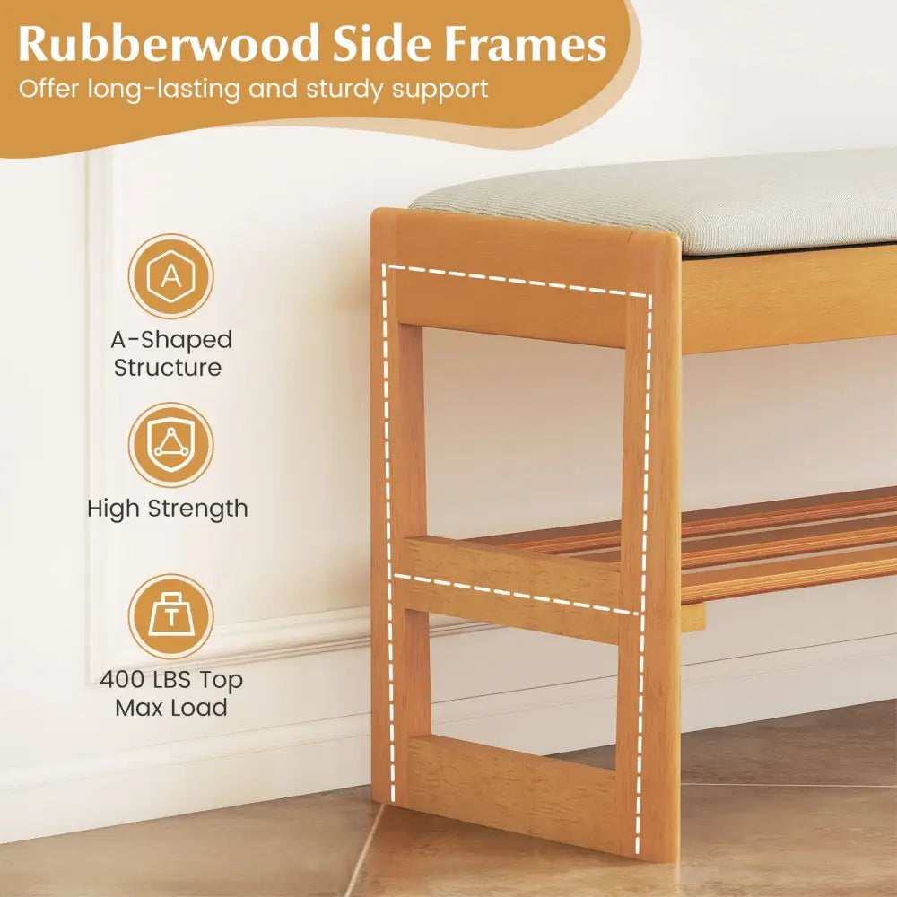 Shoe Rack Bench with Storage 2-Tier Rubberwood Entryway Bench with Flip-Open Storage-Beige - Beige - Shoe Racks &