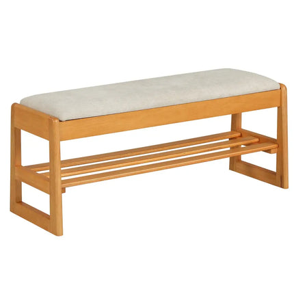 Shoe Rack Bench with Storage 2-Tier Rubberwood Entryway Bench with Flip-Open Storage-Beige - Beige - Shoe Racks &