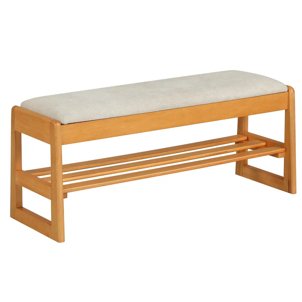 Shoe Rack Bench with Storage 2-Tier Rubberwood Entryway Bench with Flip-Open Storage-Beige - Beige - Shoe Racks &