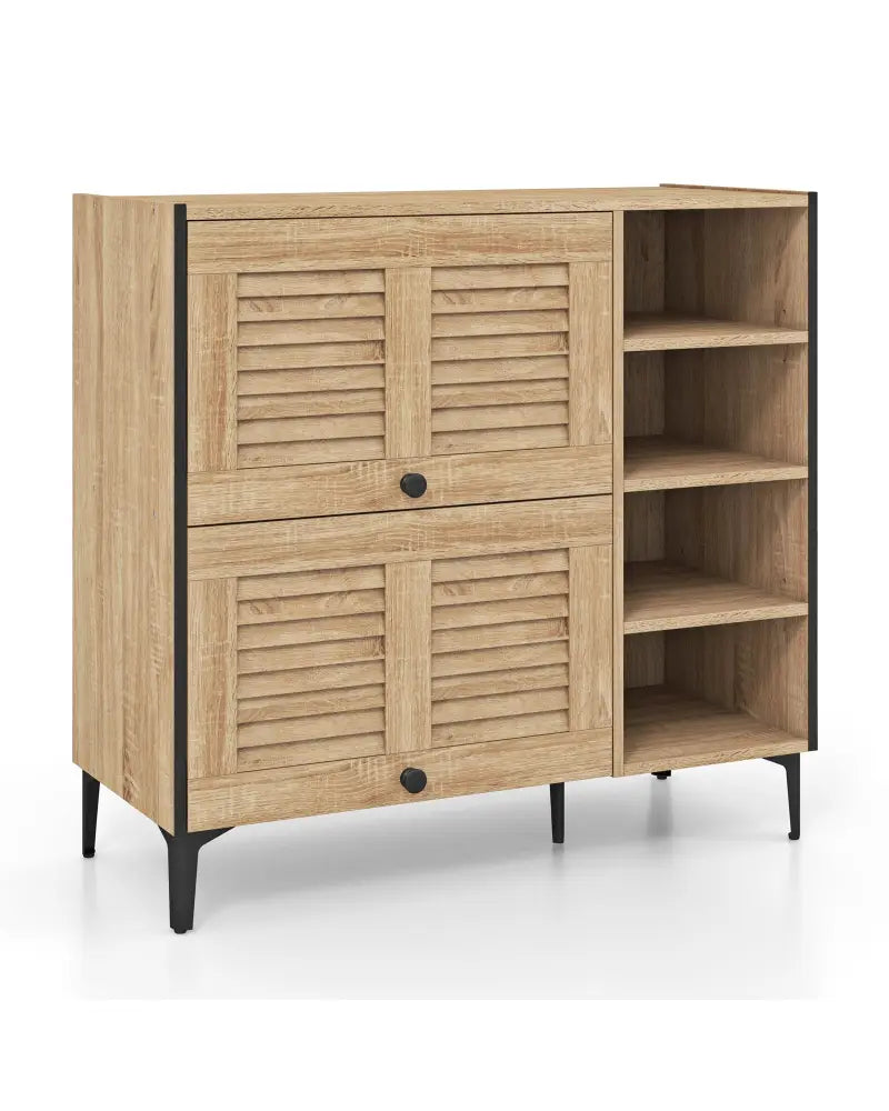 Shoe Rack Organizer with Flip-up See-through Doors and Adjustable Shelves-Oak - Oak - Shoe Racks & Storage Benches