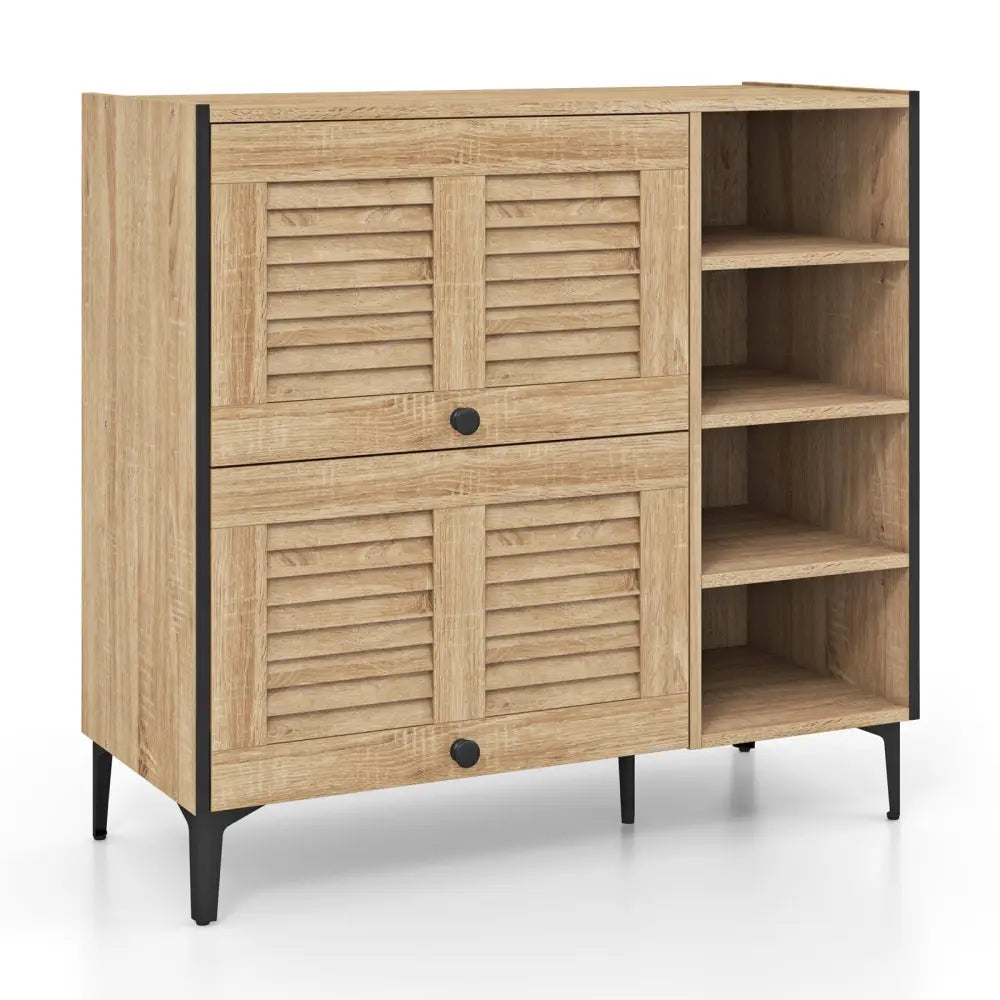 Shoe Rack Organizer with Flip-up See-through Doors and Adjustable Shelves-Oak - Oak - Shoe Racks & Storage Benches