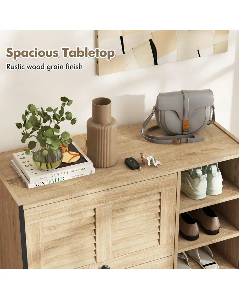 Shoe Rack Organizer with Flip-up See-through Doors and Adjustable Shelves-Oak - Oak - Shoe Racks & Storage Benches