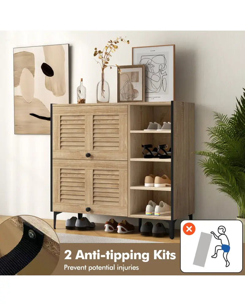 Shoe Rack Organizer with Flip-up See-through Doors and Adjustable Shelves-Oak - Oak - Shoe Racks & Storage Benches
