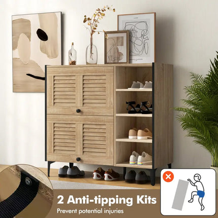 Shoe Rack Organizer with Flip-up See-through Doors and Adjustable Shelves-Oak - Oak - Shoe Racks & Storage Benches