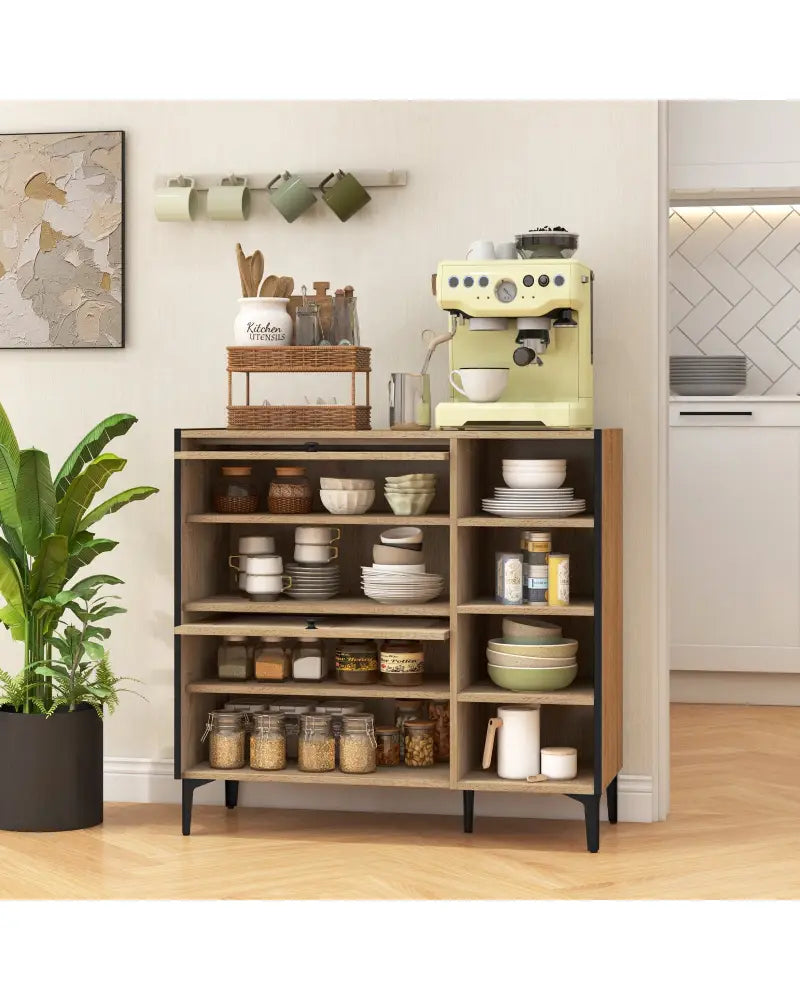 Shoe Rack Organizer with Flip-up See-through Doors and Adjustable Shelves-Oak - Oak - Shoe Racks & Storage Benches