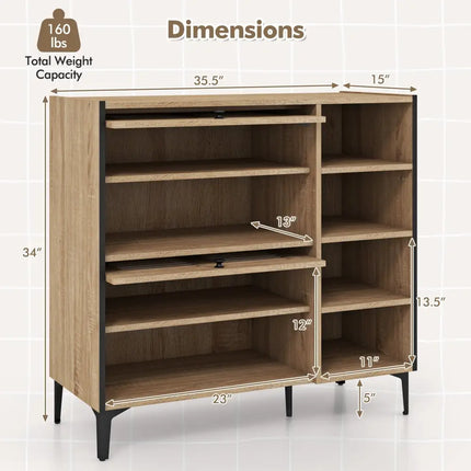 Shoe Rack Organizer with Flip-up See-through Doors and Adjustable Shelves-Oak - Oak - Shoe Racks & Storage Benches