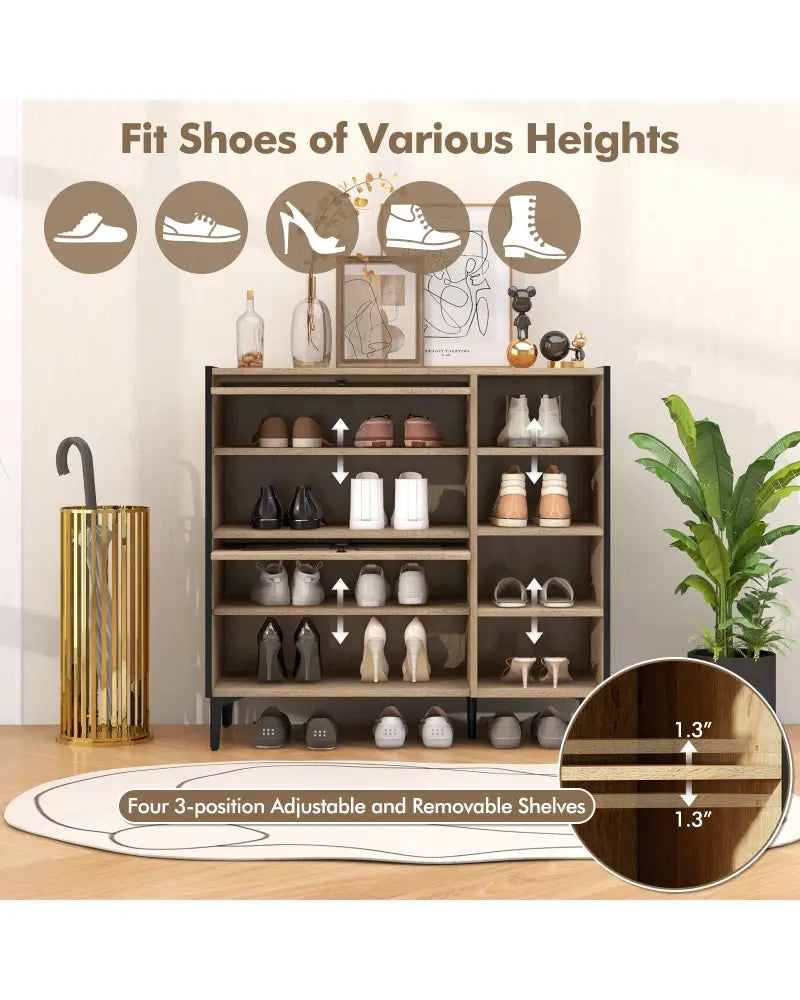 Shoe Rack Organizer with Flip-up See-through Doors and Adjustable Shelves-Oak - Oak - Shoe Racks & Storage Benches