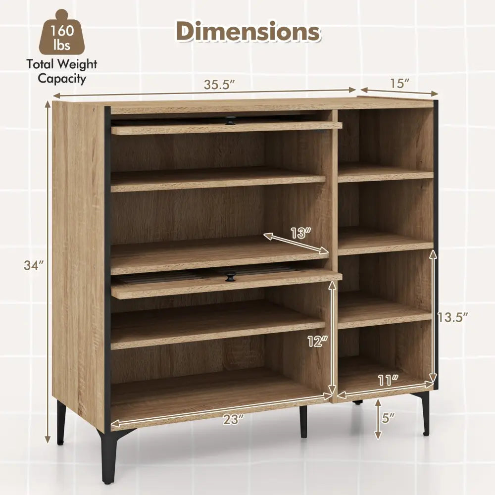 Shoe Rack Organizer with Flip-up See-through Doors and Adjustable Shelves-Oak - Oak - Shoe Racks & Storage Benches