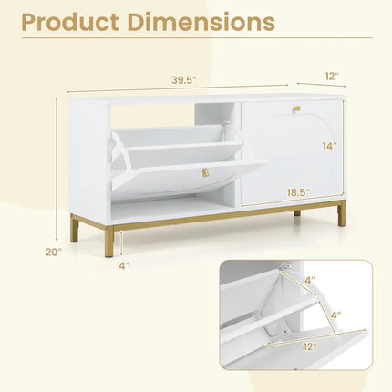 Shoe Storage Bench Narrow Entryway Bench with 2 Flip Drawers Adjustable Shelves-White - White - Shoe Racks & Storage