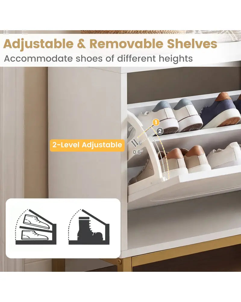 Shoe Storage Bench Narrow Entryway Bench with 2 Flip Drawers Adjustable Shelves-White - White - Shoe Racks & Storage