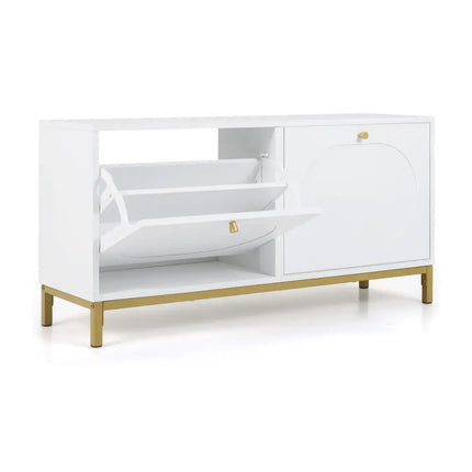 Shoe Storage Bench Narrow Entryway Bench with 2 Flip Drawers Adjustable Shelves-White - White - Shoe Racks & Storage