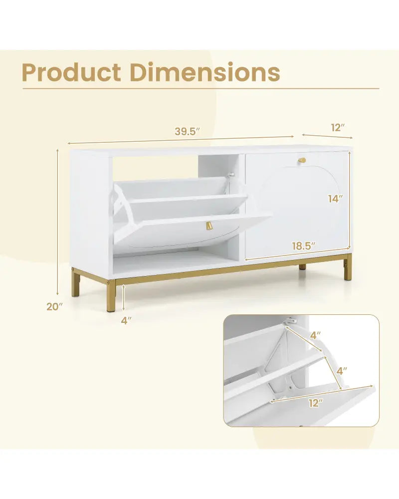 Shoe Storage Bench Narrow Entryway Bench with 2 Flip Drawers Adjustable Shelves-White - White - Shoe Racks & Storage