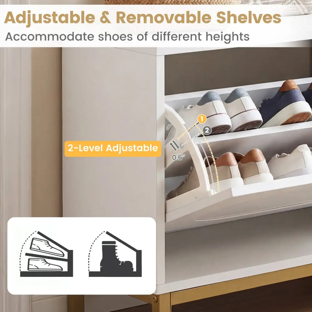 Shoe Storage Bench Narrow Entryway Bench with 2 Flip Drawers Adjustable Shelves-White - White - Shoe Racks & Storage