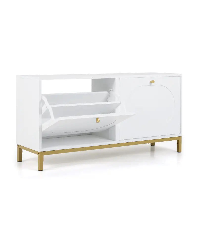 Shoe Storage Bench Narrow Entryway Bench with 2 Flip Drawers Adjustable Shelves-White - White - Shoe Racks & Storage