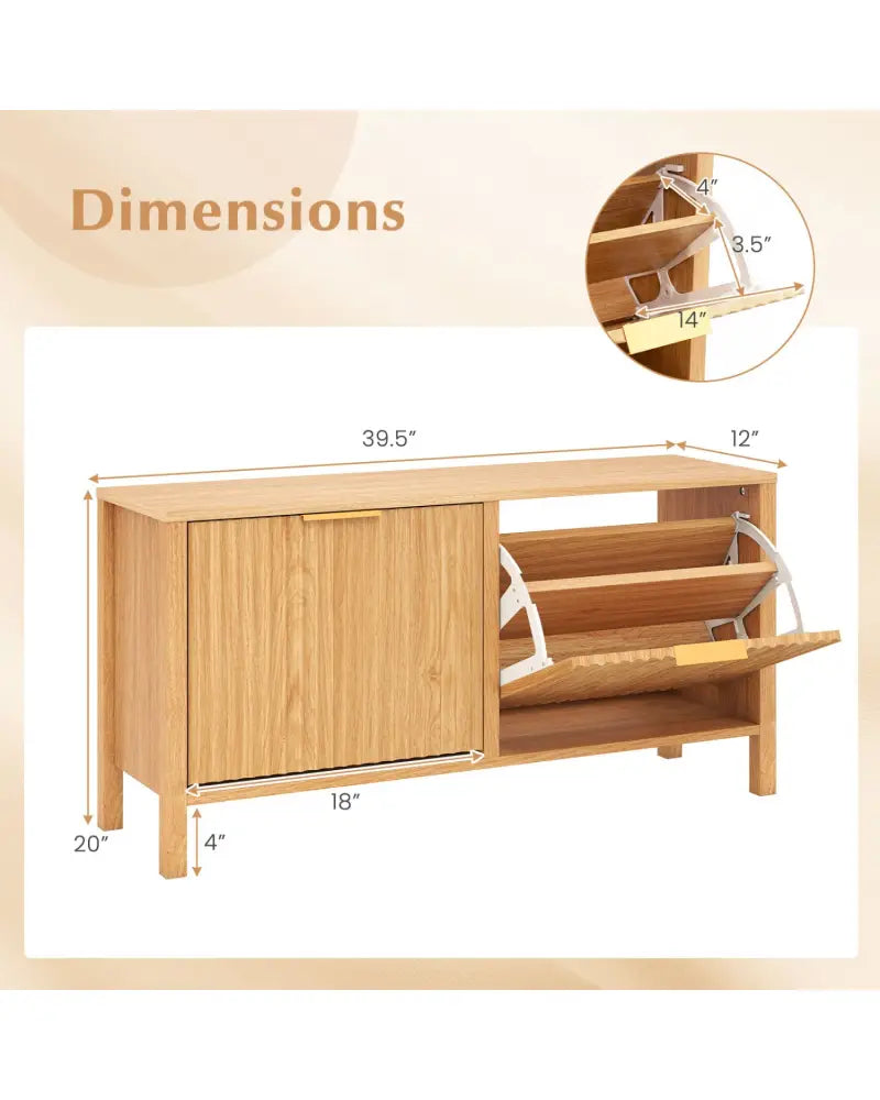 Shoe Storage Bench Narrow Wooden Entryway Bench with 2 Flip Drawers-Brown - Brown - Shoe Racks & Storage Benches