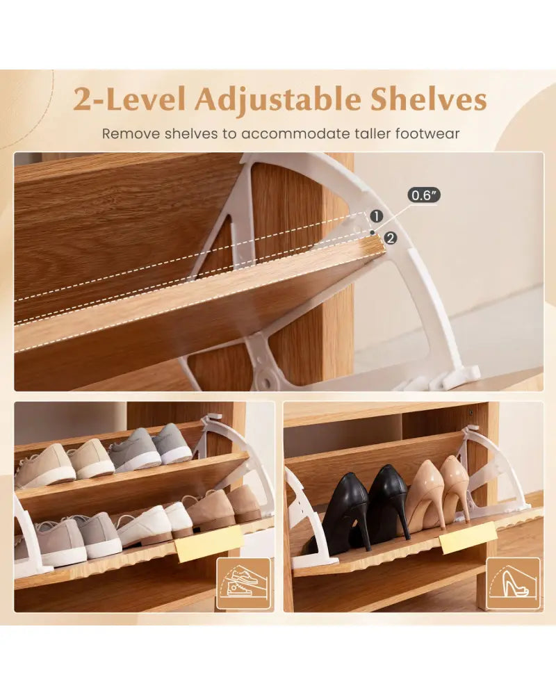Shoe Storage Bench Narrow Wooden Entryway Bench with 2 Flip Drawers-Brown - Brown - Shoe Racks & Storage Benches