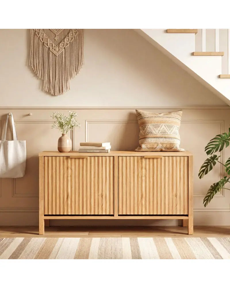 Shoe Storage Bench Narrow Wooden Entryway Bench with 2 Flip Drawers-Brown - Brown - Shoe Racks & Storage Benches