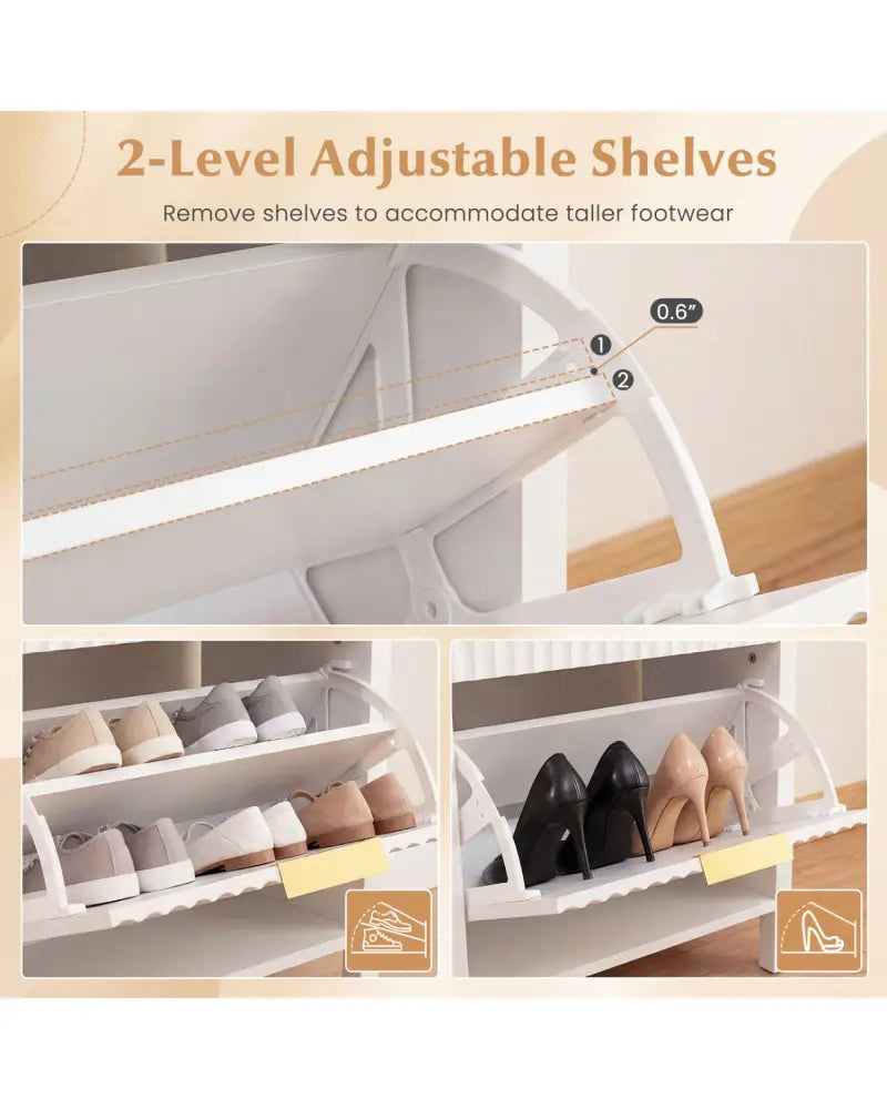 Shoe Storage Bench Narrow Wooden Entryway Bench with 2 Flip Drawers-White - White - Shoe Racks & Storage Benches